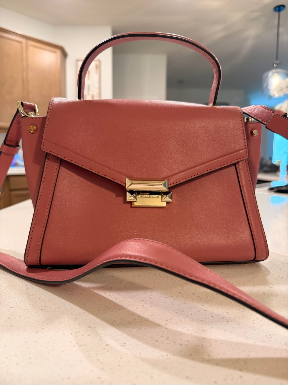 Michael Kors Whitney leather satchel in the rose/dusty-pink color